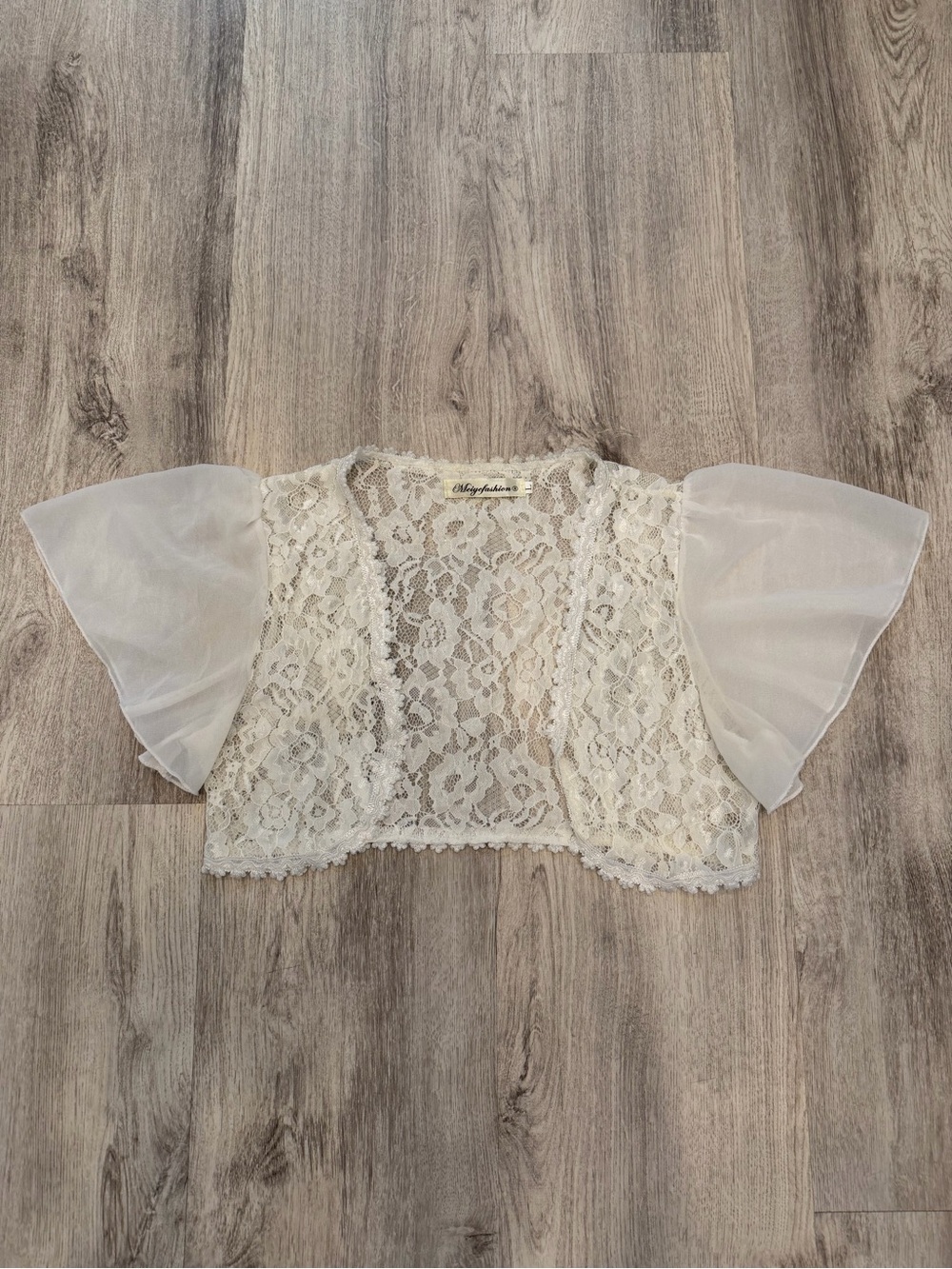 Meiyefashion Large White Lace Bolero Shrug Sheer Flutter Sleeve Coquette